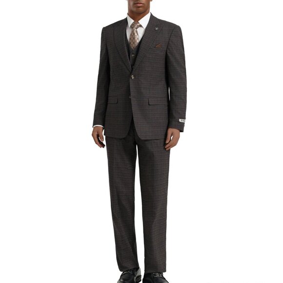 Blue Plaid Peak Lapel 3 Piece Stacy Adams Men's Suit - Picture 4 of 4